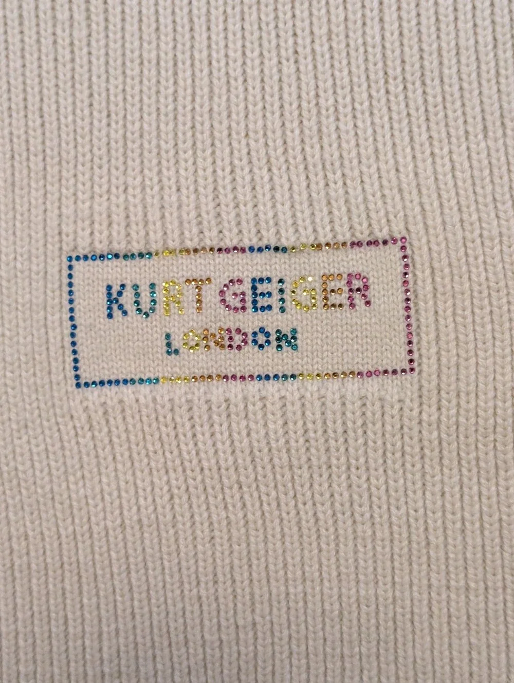 Kurt Geiger Cream Ribbed Knit Scarf